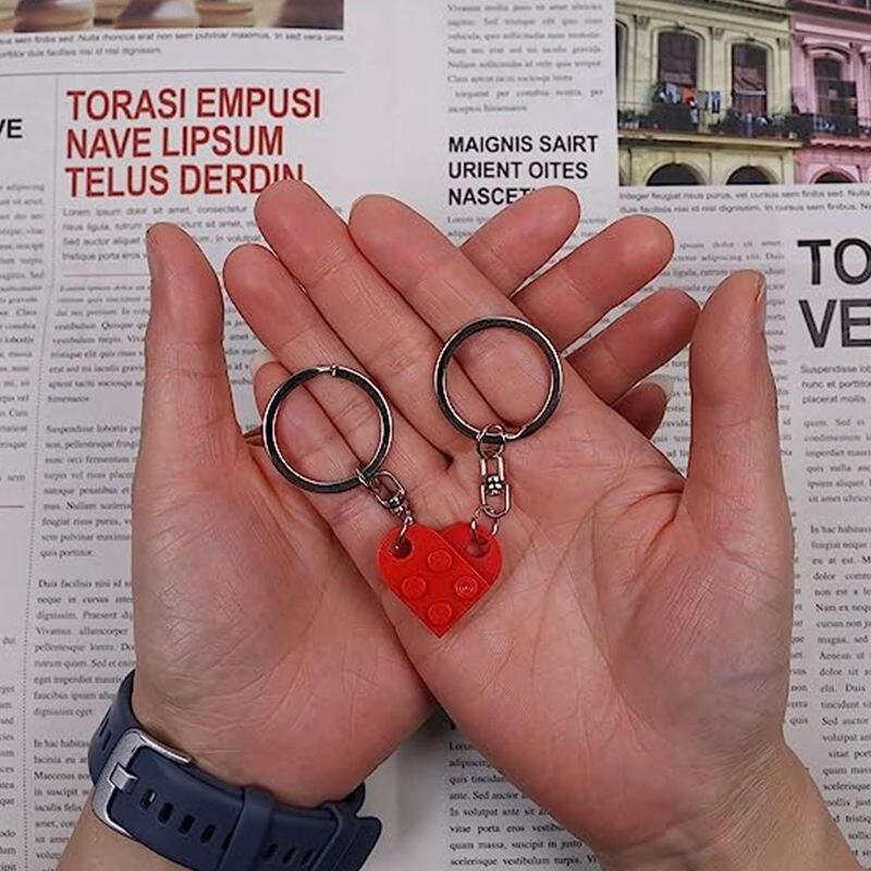 Brick Keychain for Couples Friendship 2pcs Matching Heart Colorful Keyring Set for Girlfriend Boyfriend Valentine's Day Gifts