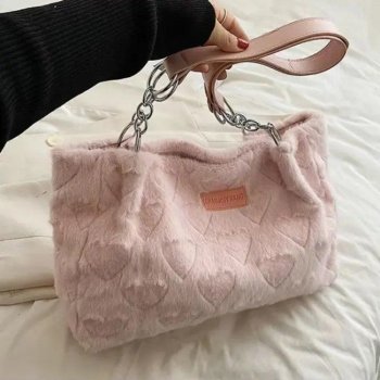 Heart Plush Casual Tote Bag