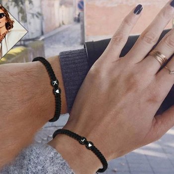 Hand-Woven Heart Charm Couple Bracelets