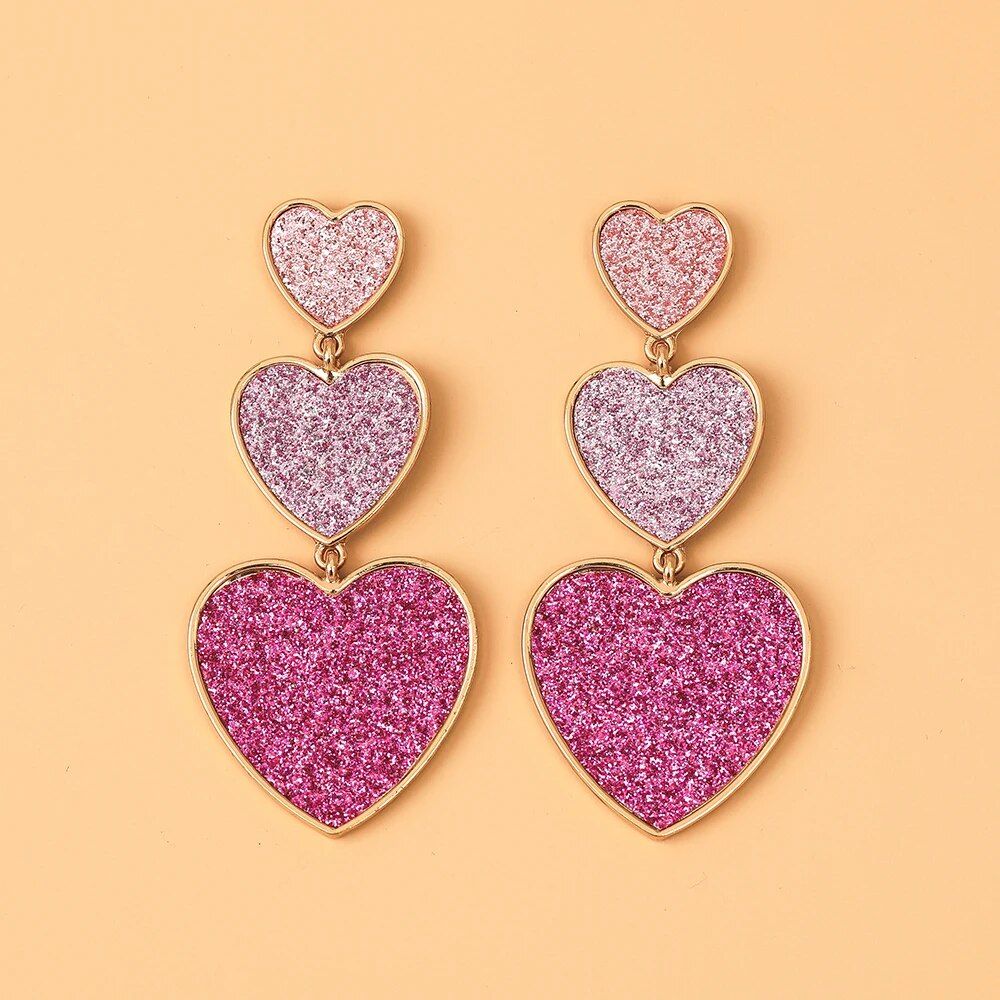 Charming Purple Pink Heart Drop Earrings