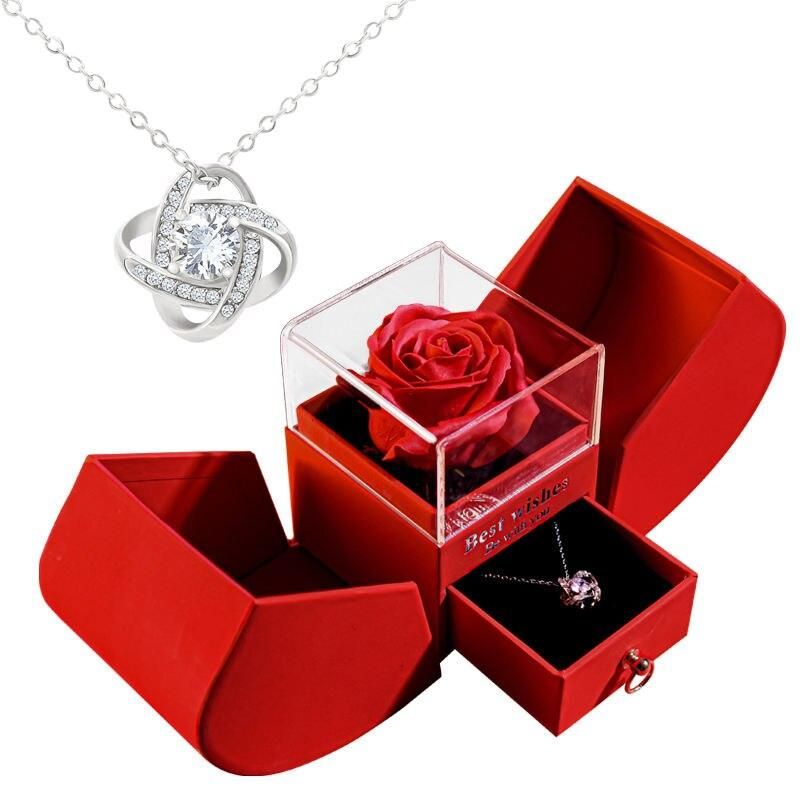 Gift for Women Eternal Rose Gift Box /w Heart Necklace I Love You To The Moon and Back Flower Jewelry Box for Valentine Wedding