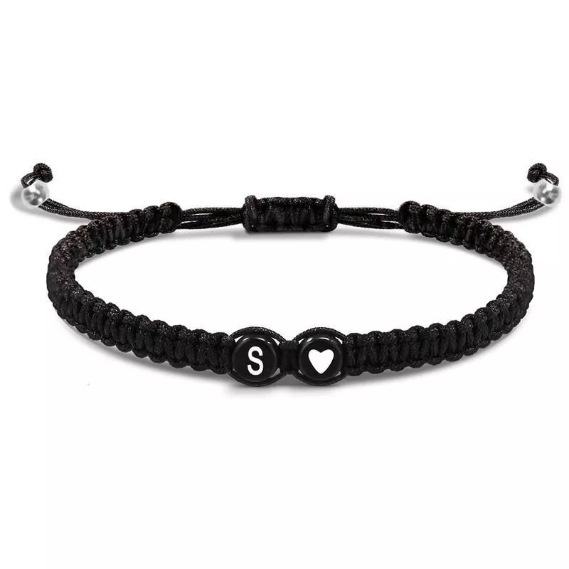 Hand Woven 26 Initials Letter A to Z Couple Bracelet Black Wristbands for Women Men Valentine's Day Gift Jewelry Accessories