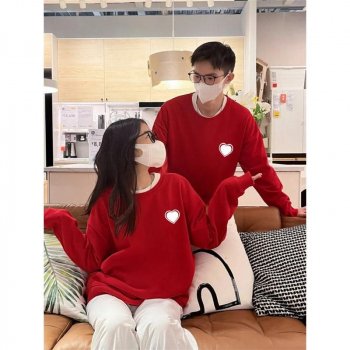 Love Heart Couple Loose Red Hoodies