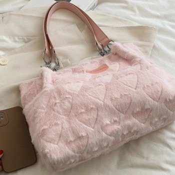 Heart Plush Casual Tote Bag