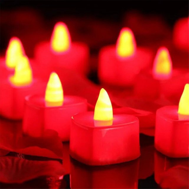 Romantic Heart-Shaped LED Tealight Candles & Silk Rose Petals Set for Special Occasions - Image 4