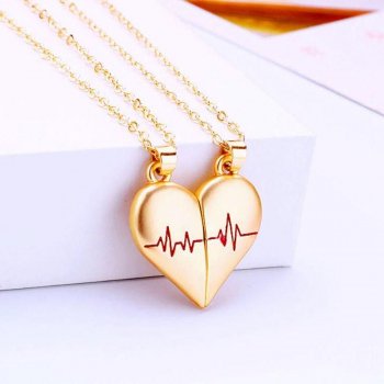 Heartbeat Connection Couples' Necklace Set