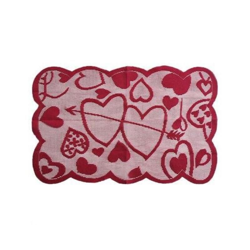 Valentine's Day Table Runner Placemats Love Heart Hollow Lace Table Runner for Wedding Valentines Party Decorations Supplies