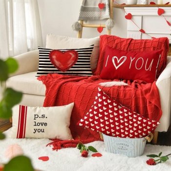 Charming Red & White Love Heart Valentine's Day Pillow Covers
