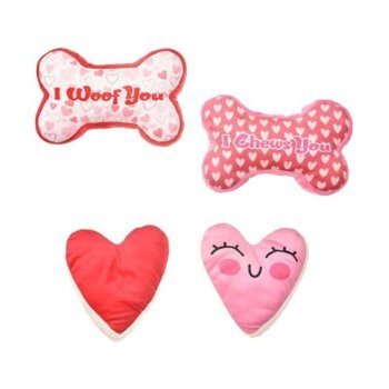 Pink Plush Heart & Bone Shaped Squeaky Dog Toy