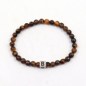 Classic Stainless Steel Initial Bracelet with Stone Beads