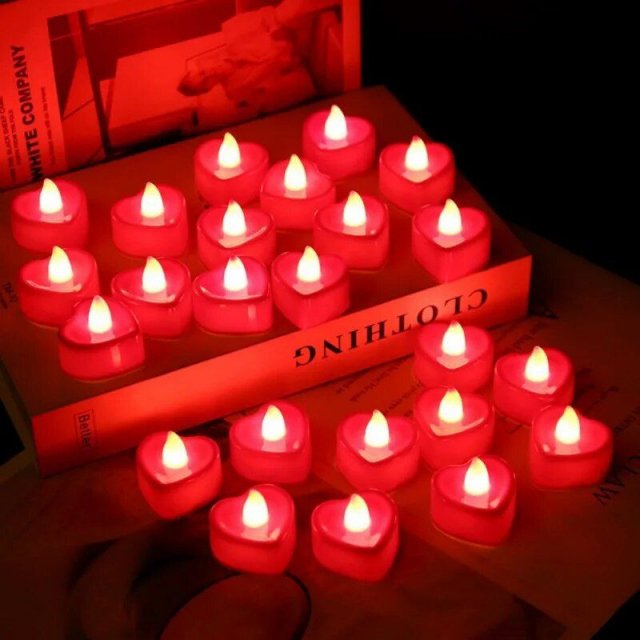 Romantic Heart-Shaped LED Tealight Candles & Silk Rose Petals Set for Special Occasions - Image 5