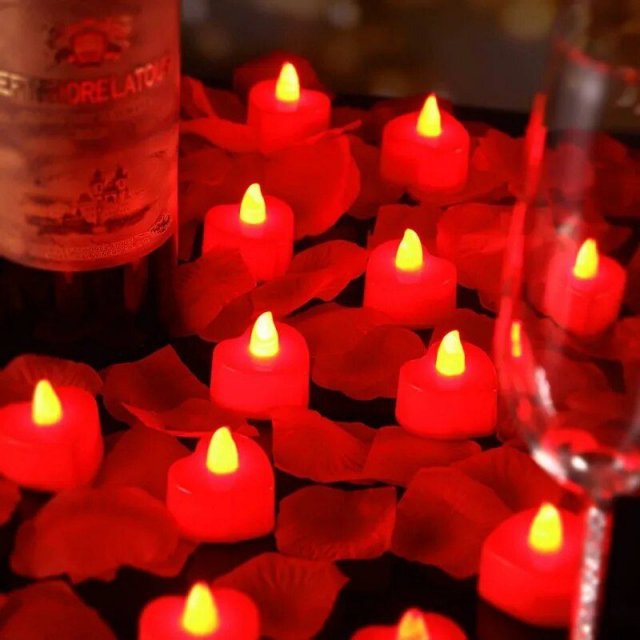 Romantic Heart-Shaped LED Tealight Candles & Silk Rose Petals Set for Special Occasions - Image 3