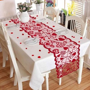 Charming Heart & Flower Lace Table Runner for Valentine's Day and Special Occasions