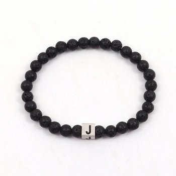 Classic Stainless Steel Initial Bracelet with Stone Beads