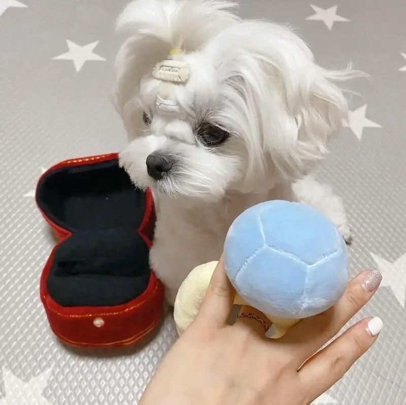 Creative Ring Box Plush Toy Love Diamond Ring Case Stuffed Pet Chew Toy Sounds Puppies Kids Cute Soft Dog Bitter Interested Toys