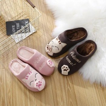 Cozy Cute Cat Fleece-Lined Winter Slippers