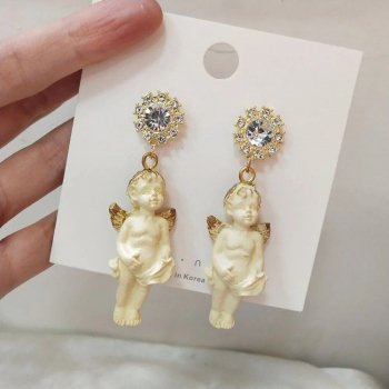 Gothic Cupid Angel Crystal Dangle Earrings
