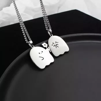 Charming Ghost & Cat Stainless Steel Couple Necklaces