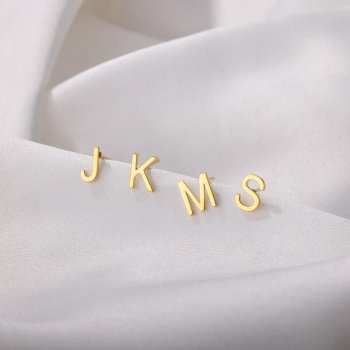 Gold Color Initial Letter Stud Earrings