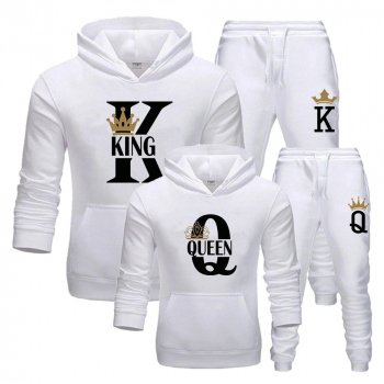 King & Queen Matching Hoodie and Pant Set Couple's Clothing & Accessories