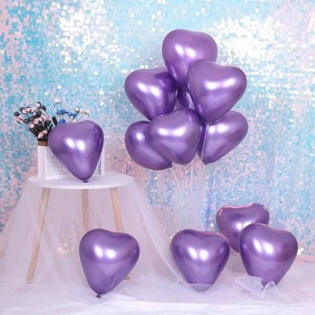 Metallic Love Balloons - 12-inch Heart-Shaped Balloon Set