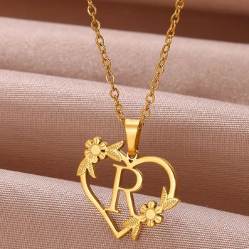 Gold-Plated Heart Letter Choker Necklace