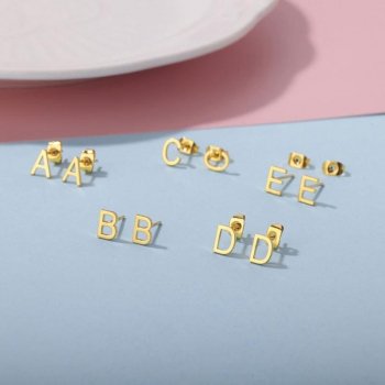 Gold Color Initial Letter Stud Earrings
