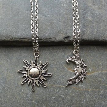 Silver Sun and Moon Couple's Necklaces
