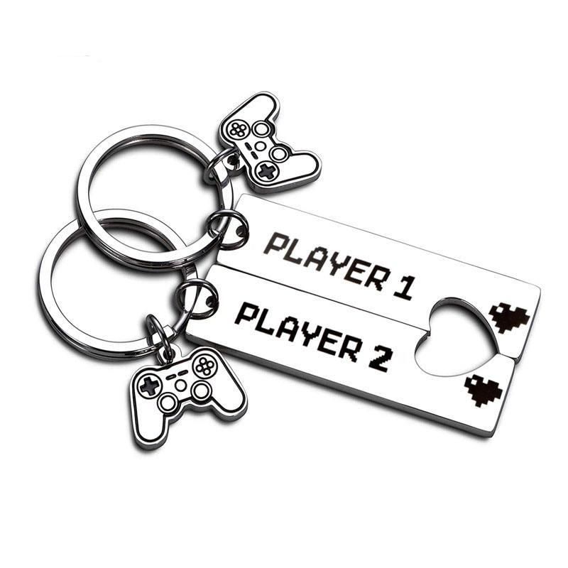 1 PCS Funny Couple Gamers Gifts Player 1 Player 2 Matching Keychain for Her Him Girlfriend Boyfriend Valentine's Day Gaming Gift