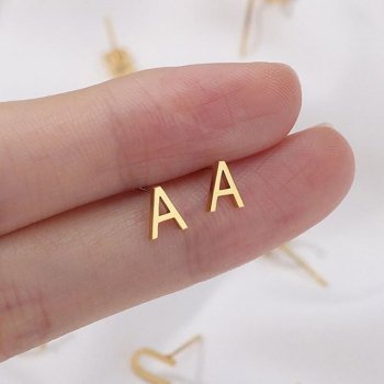 Gold Color Initial Letter Stud Earrings