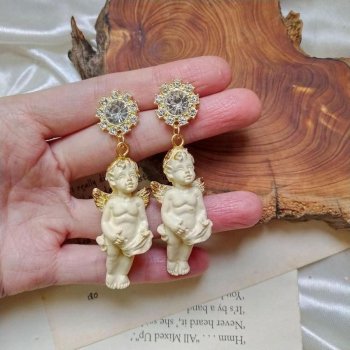 Gothic Cupid Angel Crystal Dangle Earrings