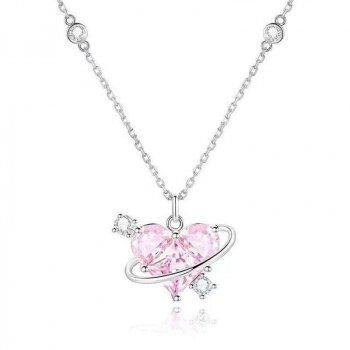 Charming Pink Heart Zircon Necklace