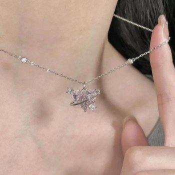 Charming Pink Heart Zircon Necklace