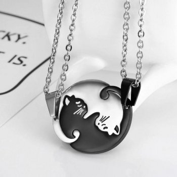Charming Cat Hug Couple Necklace