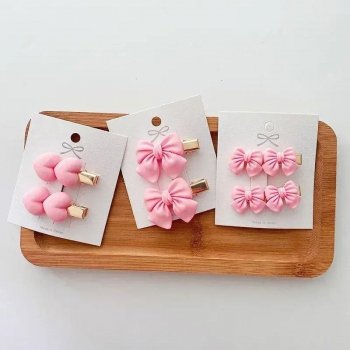 Pink Bow & Heart Hairpins for Baby Girls