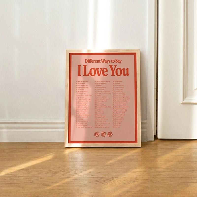 Love Theme 100 Sentence Different Ways Say I Love You Red Poster Canvas Painting Wall Art Print Picture Room Interior Home Decor