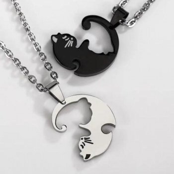 Charming Cat Hug Couple Necklace