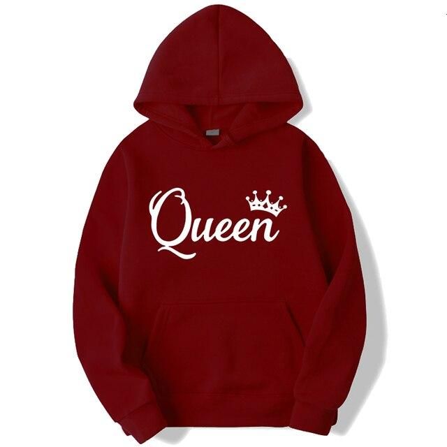 Fashion Men Women Long Sleeve Pullover Hooded Sweatshirts Unisex King and Queen Print Hoodies Casual Streetwear Couple Sweat