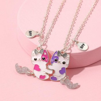 Charming Cartoon Cat Best Friends Necklace Set