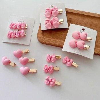 Pink Bow & Heart Hairpins for Baby Girls