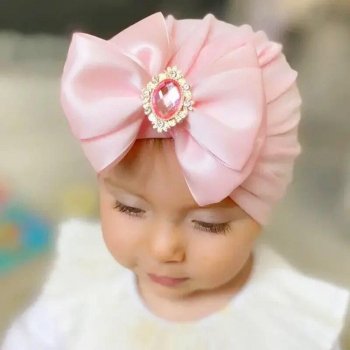 Charming Cotton Blend Baby Turban with Shimmering Rhinestone Bowknot