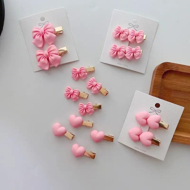 2/5Pcs Pink Hair Pin for Baby Girl Cute Tie Bow Flower Heart Baby Girl Hair Clips Kawaii Korean Side Clip Baby Hair Accessories