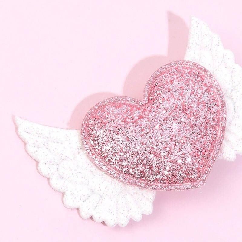 2PCS Glitter Angel Wings Hair Clips For Baby Girls Pink Love Heart Hairpins Barrettes Kids Headwear Kawaii Hair Accessories