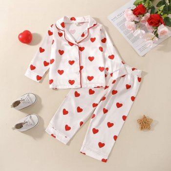Charming Heart Print Kids Pajama Set