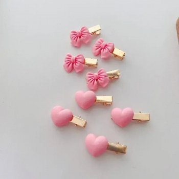 Pink Bow & Heart Hairpins for Baby Girls