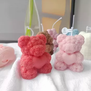 Charming 3D Rose Bear Candle