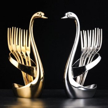 Elegant Gold Swan Cutlery Set