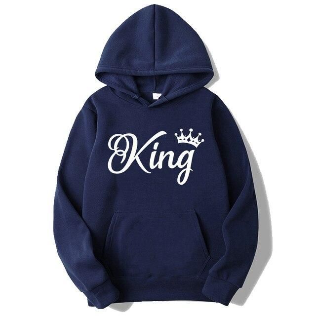 Fashion Men Women Long Sleeve Pullover Hooded Sweatshirts Unisex King and Queen Print Hoodies Casual Streetwear Couple Sweat