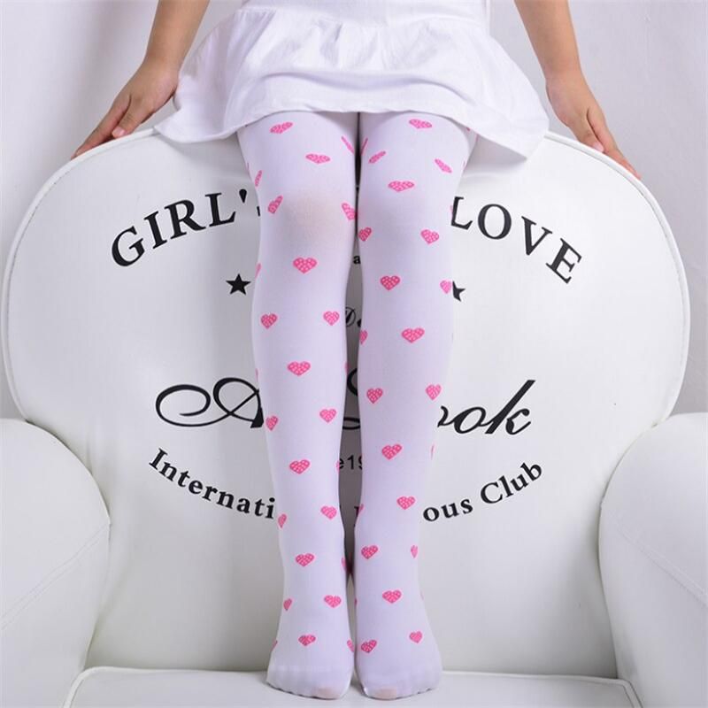 Heart Girls Tights 3-8 Yrs Velvet Sweet Candy Color Pantyhose for Children Kids Clothing White Dancing Stockings Summer Tights