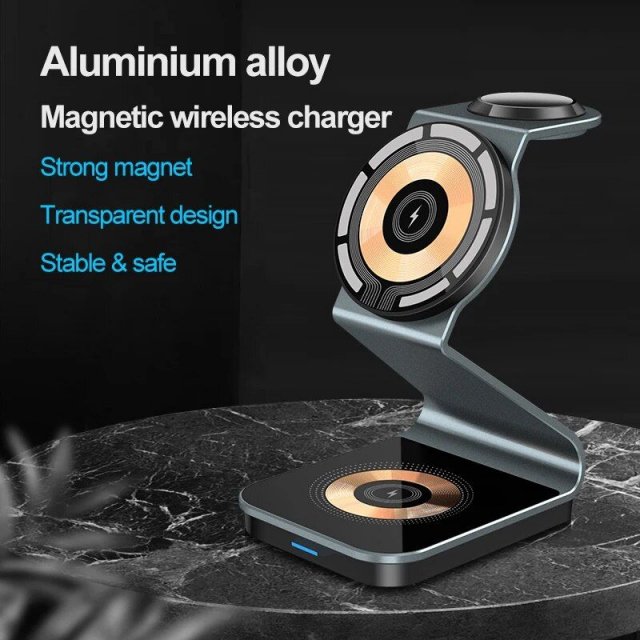 15W 3-in-1 Magnetic Wireless Charger Stand for iPhone, Apple Watch & AirPod